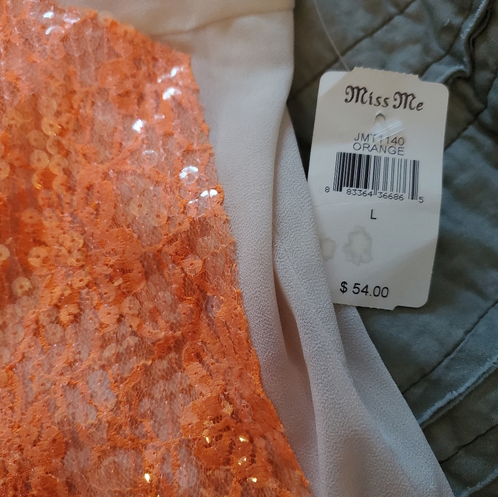 Miss Me orange sequin sleevless tank top new - Picture 3 of 4